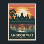 Vintage Travel Angkor Wat Cambodia Retro Sunset Postcard<br><div class="desc">Experience the ancient wonders of Angkor Wat with this captivating retro travel-inspired design. Infused with nostalgic vibes and vintage charm,  this piece captures the iconic World Heritage site in a retro minimalist style that combines mid-century aesthetics with a modern twist.</div>