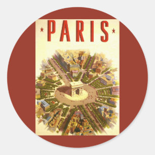 Vintage Travel, Arc de Triomphe Paris France Classic Round Sticker
