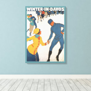 Vintage Travel, Art Deco, Winter Davos Switzerland Canvas Print