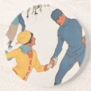 Vintage Travel, Art Deco, Winter Davos Switzerland Coaster