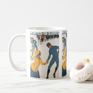 Vintage Travel, Art Deco, Winter Davos Switzerland Coffee Mug