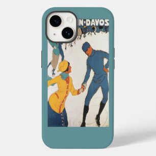 Vintage Travel, Art Deco, Winter Davos Switzerland iPhone 14 Case