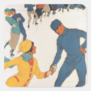 Vintage Travel, Art Deco, Winter Davos Switzerland Square Sticker