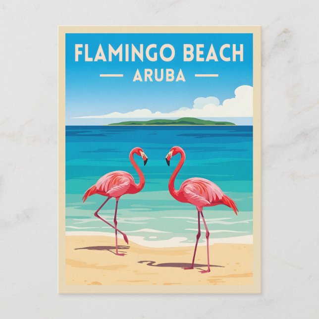 Vintage Travel Aruba Flamingo Beach Retro Scenic Postcard (Front)