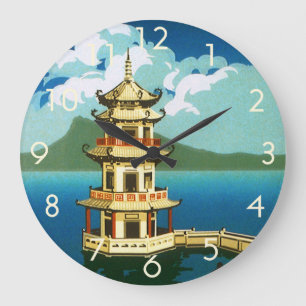 Vintage Travel Asia, Taiwan Pagoda Tiered Tower Large Clock