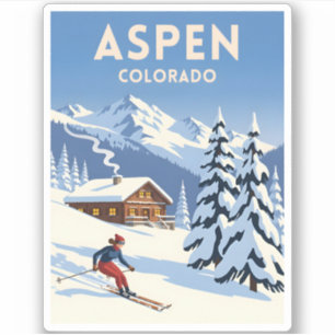 Vintage Travel Aspen Colorado Winter Skiing Retro