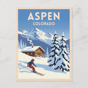 Vintage Travel Aspen Colorado Winter Skiing Retro Postcard