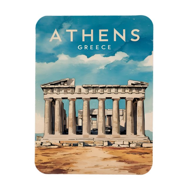 Vintage Travel Athens Greece Parthenon Retro Magnet (Vertical)