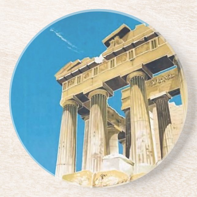 Vintage Travel Athens Greece Parthenon Temple Coaster (Front)