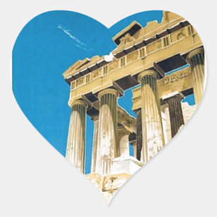 Vintage Travel Athens Greece Parthenon Temple Heart Sticker