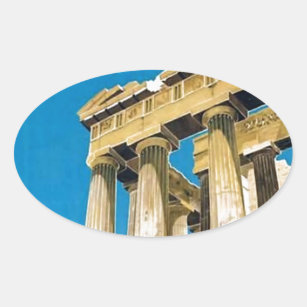 Vintage Travel Athens Greece Parthenon Temple Oval Sticker