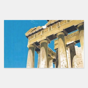 Vintage Travel Athens Greece Parthenon Temple Rectangular Sticker