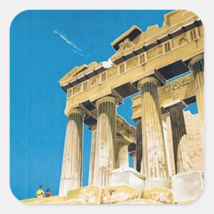 Vintage Travel Athens Greece Parthenon Temple Square Sticker
