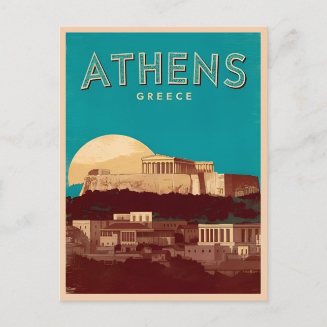 Vintage Travel Athens Greece Retro Scenic Postcard (Front)