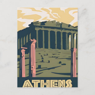 Vintage Travel Athens Greece santorini retro Postcard