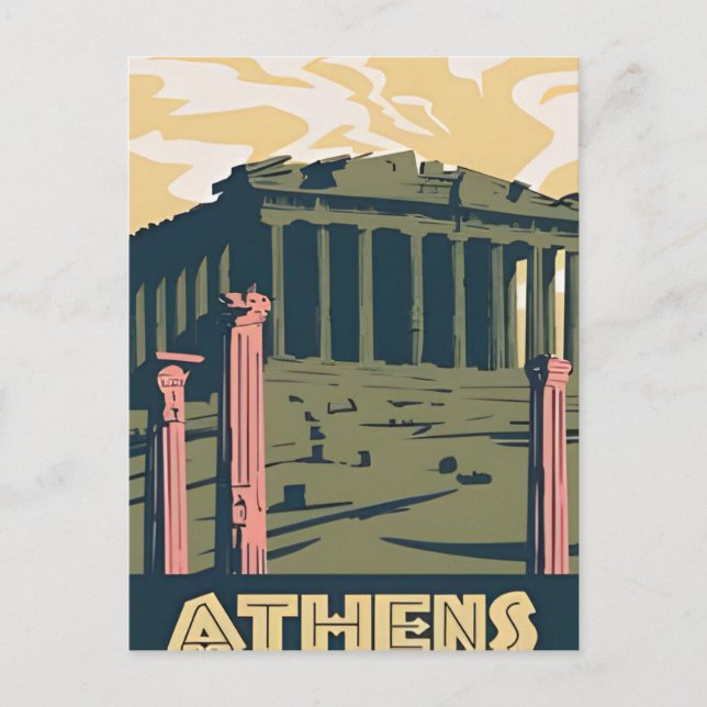 Vintage Travel Athens Greece santorini retro Postcard (Front)