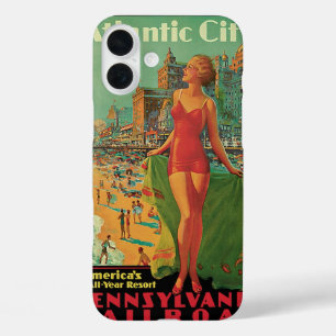 Vintage Travel, Atlantic City Resort Beach Blonde iPhone 16 Plus Case