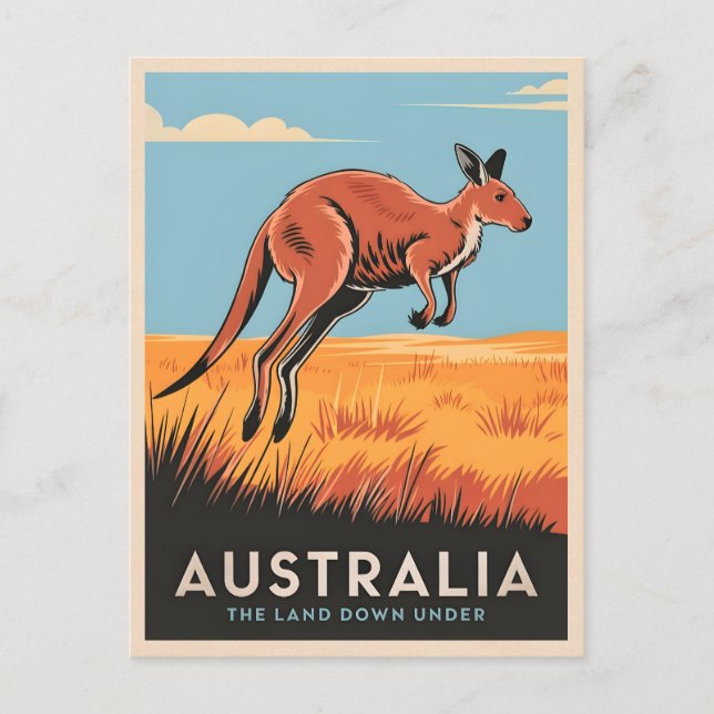 Vintage Travel Australia Kangaroo Outback Nature Postcard (Front)