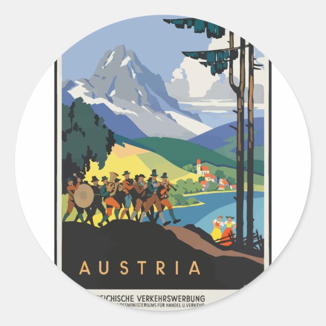 Vintage Travel Austria Classic Round Sticker (Front)