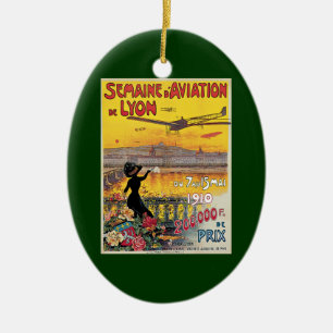 Vintage Travel, Aviation Aeroplanes, Lyon, France Ceramic Tree Decoration