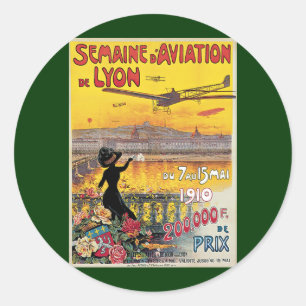Vintage Travel, Aviation Aeroplanes, Lyon, France Classic Round Sticker