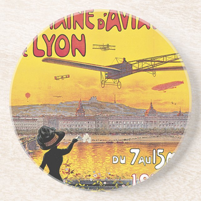 Vintage Travel, Aviation Aeroplanes, Lyon, France Coaster (Front)