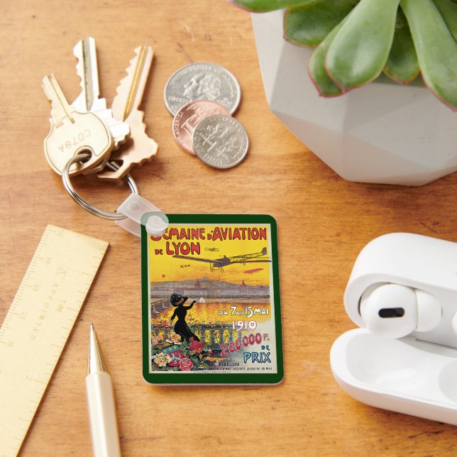 Vintage Travel, Aviation Airplanes, Lyon, France Key Ring (Desk)