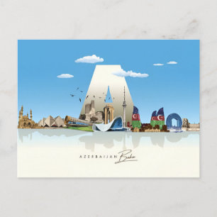 vintage travel Baku Azerbaijan city Castle  Postcard