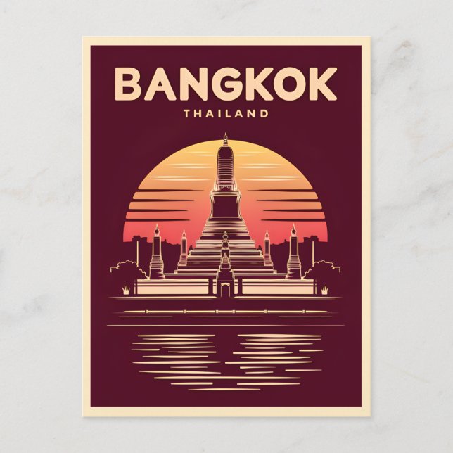 Vintage Travel Bangkok Thailand Retro Graphic Postcard (Front)