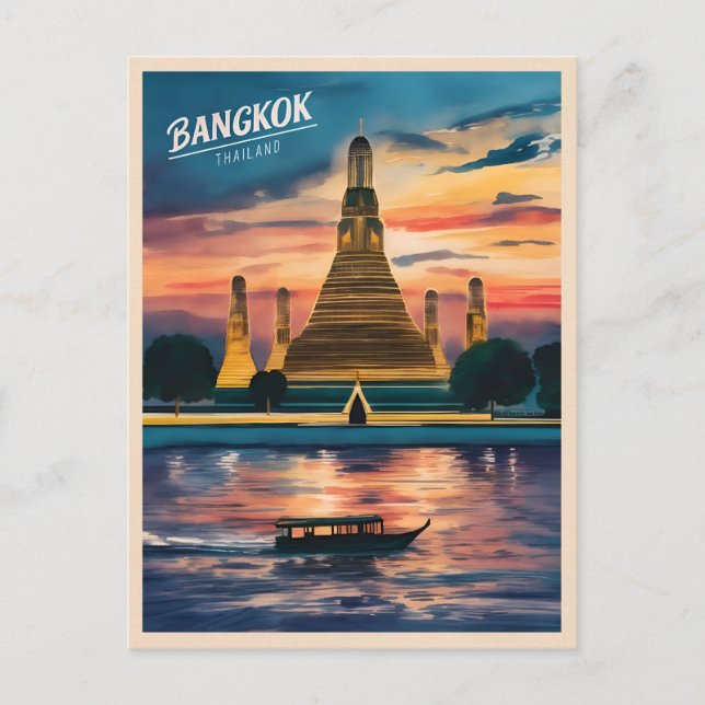 Vintage Travel Bangkok Thailand Sunset Landscape Postcard (Front)