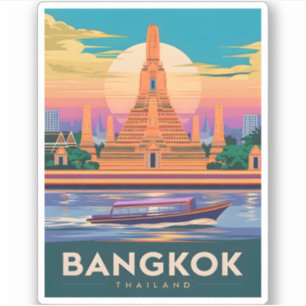 Vintage Travel Bangkok Thailand Sunset Temple