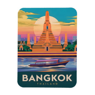 Vintage Travel Bangkok Thailand Sunset Temple Magnet