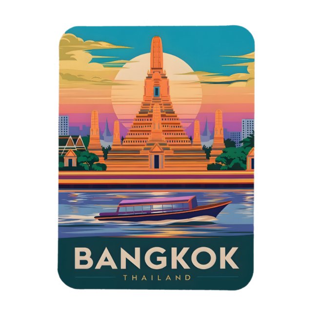 Vintage Travel Bangkok Thailand Sunset Temple Magnet (Vertical)