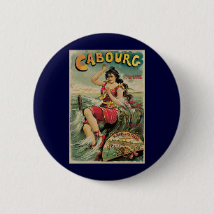 Vintage Travel, Beach Resort, Cabourg France 6 Cm Round Badge