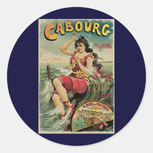 Vintage Travel, Beach Resort, Cabourg France Classic Round Sticker