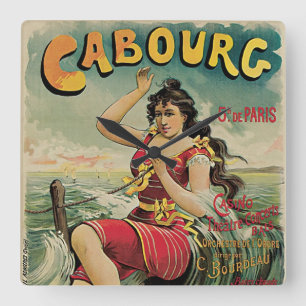 Vintage Travel, Beach Resort, Cabourg France Square Wall Clock