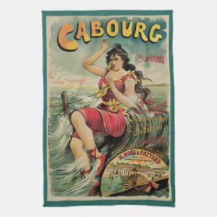 Vintage Travel, Beach Resort, Cabourg France Tea Towel