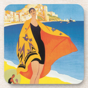 Vintage Travel, Beach Vacation at Calvi, Corsica Coaster