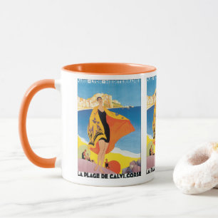Vintage Travel, Beach Vacation at Calvi, Corsica Mug