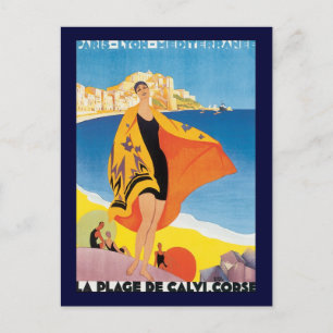 Vintage Travel, Beach Vacation at Calvi, Corsica Postcard