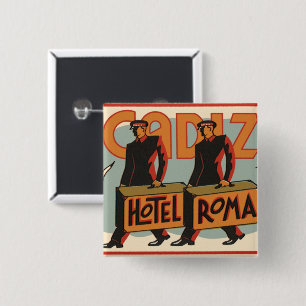 Vintage Travel Bellhops Hotel Roma, Cadiz, Spain 15 Cm Square Badge