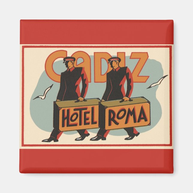 Vintage Travel Bellhops Hotel Roma, Cadiz, Spain Magnet (Front)