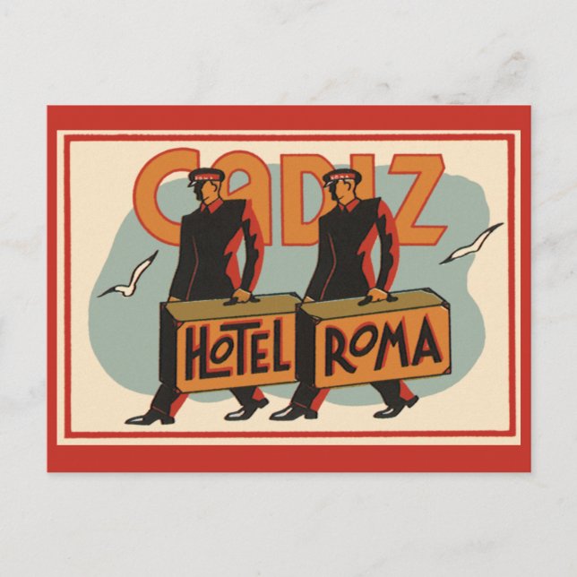 Vintage Travel Bellhops Hotel Roma, Cadiz, Spain Postcard (Front)