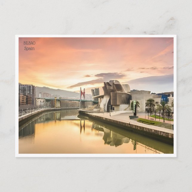 vintage travel Bilbao Spain Guggenheim city  Postcard (Front)