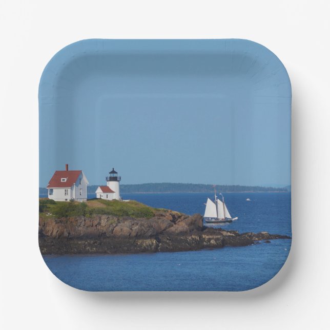 Vintage Travel Blue Ocean Lighthouse Paper Plate (Front)