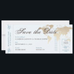 Vintage Travel Blue Tan World Map Boarding Pass Sa Save The Date<br><div class="desc">Wedding Save the Date Boarding Pass Plane Ticket template for a destination wedding with an antique map or vintage globe aesthetic in faded blue and tan brown with authentic looking fonts and completely editable fonts, text and colours to help you create your travel theme plane ticket wedding date announcement card...</div>
