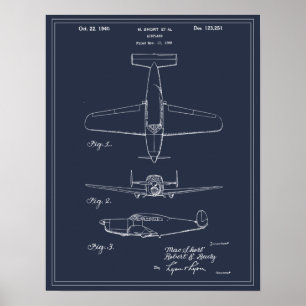Vintage Travel Blueprint Art 1940 Airplane Patent Poster