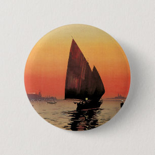 Vintage Travel, Boats at Excelsior Palace Venice 6 Cm Round Badge