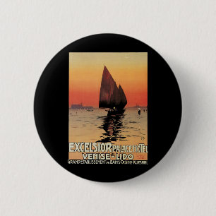 Vintage Travel, Boats at Excelsior Palace Venice 6 Cm Round Badge