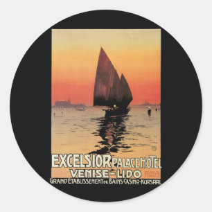 Vintage Travel, Boats at Excelsior Palace Venice Classic Round Sticker